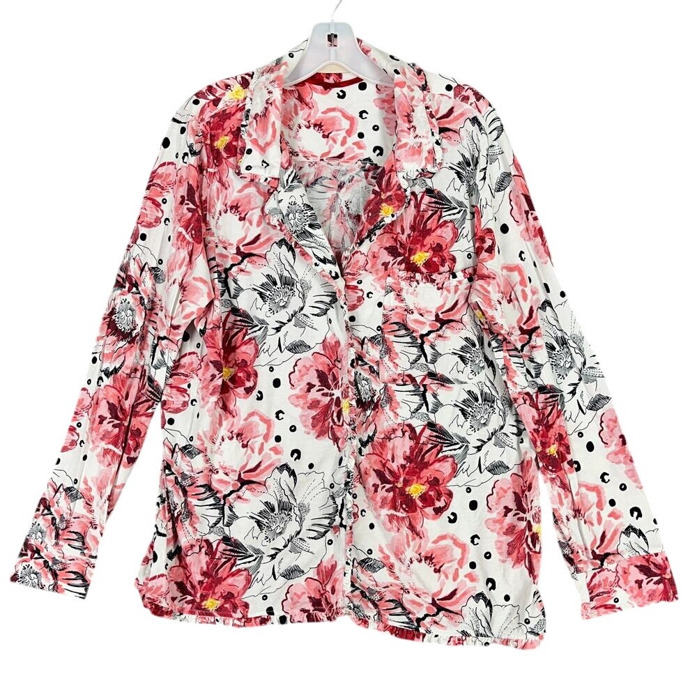 Soft Surroundings Pajama Top Womens Reed Floral Button‎ Up Relaxed Stretch